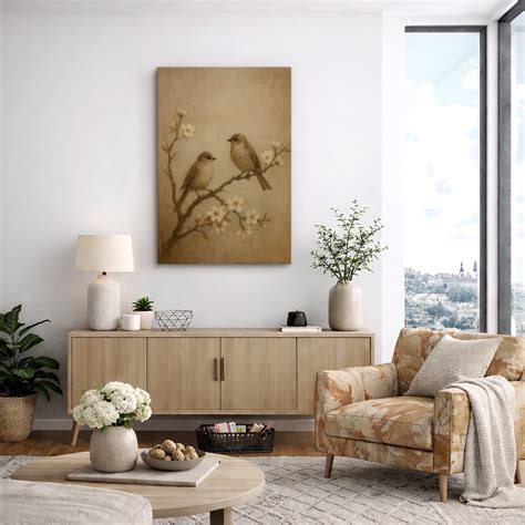 Canvas Print Vintage Bird Wall Art Zen Japandi Decorative for Living ...