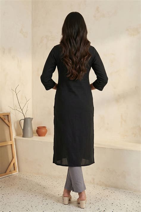 Buy Black Solid Lace Trim Straight Kurta Online for Woman | Shop for ...