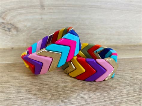 Buy Chunky Multicoloured Geometric Chevron Bracelet Made From ...
