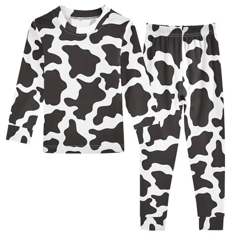 Black White Cow Print Pattern Cotton Pajamas 2 Piece Set Sleepwear Soft ...
