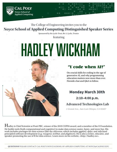 Noyce Distinguished Speaker Series: Hadley Wickham, 1 Grand Avenue ...