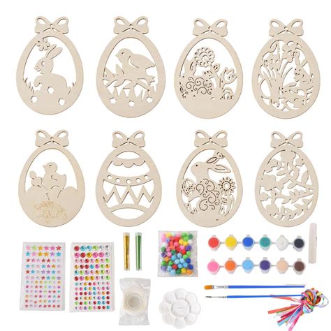 ⚡️Buy Wooden Easter Egg Craft Kit Chips Eggs Hanging Set for Classroom ...