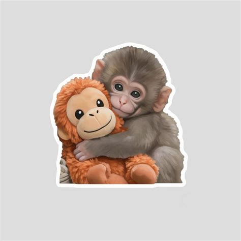 Protect Monkey Sticker, Cute Monkey Holding Plush Sticker 5 Pack ...