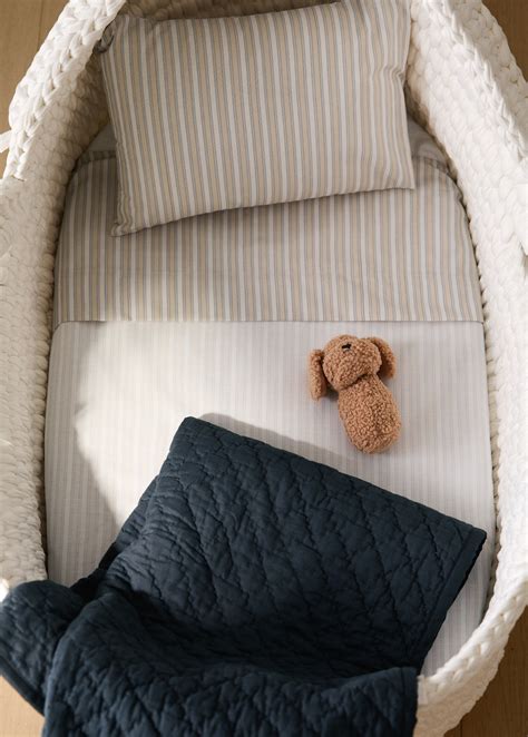 Percale cotton stripe-print set of sheets for mini-cot - Home | MANGO USA