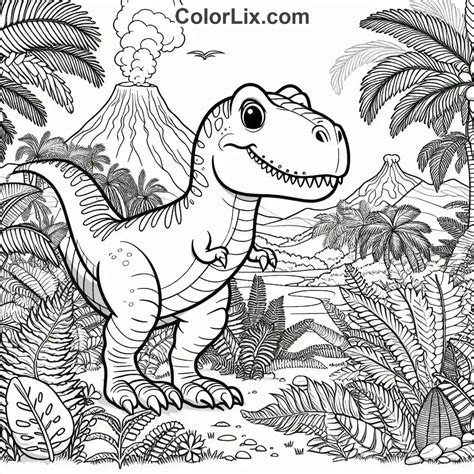 Tarih Öncesi Bir Orman Sahnesinde Bir T-Rex Boyama Sayfası — | ColorLix