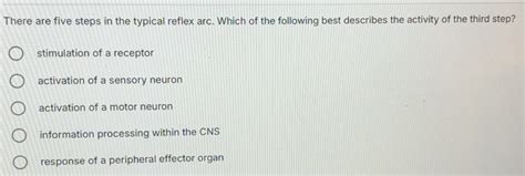 Solved: There are five steps in the typical reflex arc. Which of the ...