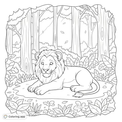 Cute Lion Forest Nap - Coloring.app