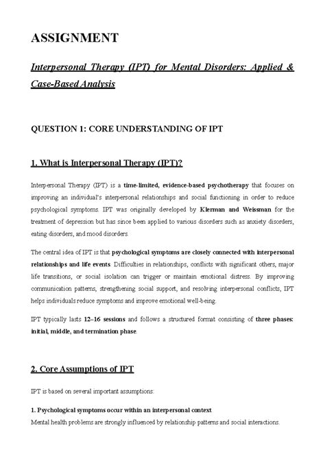 Interpersonal Therapy (IPT) for Mental Disorders: Applied & Case Study ...