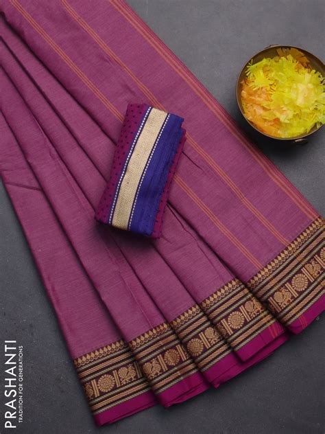 10 Yards chettinad cotton saree mild purple and purple with plain body ...