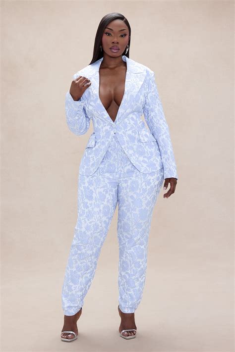 Charlotte Floral Jacquard Blazer Pant Set - Light Blue | Fashion Nova
