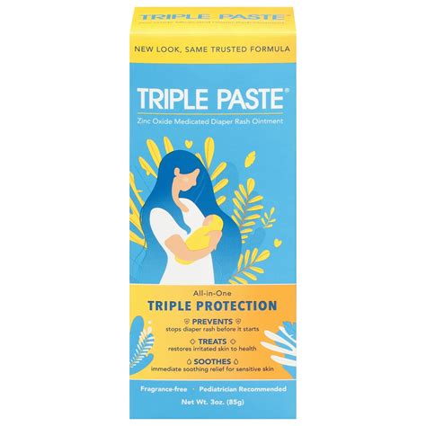 Triple Paste Diaper Rash Cream for Baby - 3 oz Tube - Zinc Oxide 3 Ounce