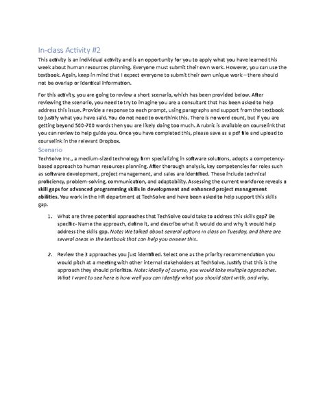 In-Class Activity #2: Addressing Skills Gaps in HR Planning at ...