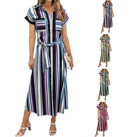 BRGZLK Casual Summer Dress For Women Striped Printed Short Sleeve ...