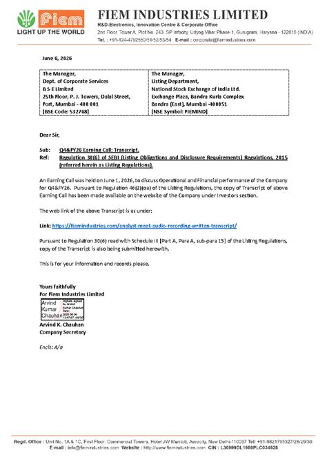 Fiem Industries Limited Q4 FY26 Earnings Call Transcript - MBA - Studocu