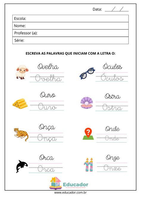 Atividades com a letra O - Educador
