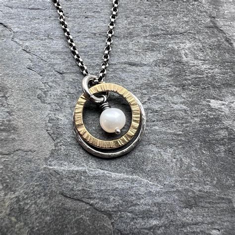 Dainty Pearl Sterling Silver Necklace | Mixed Metal White Pearl Pendant ...