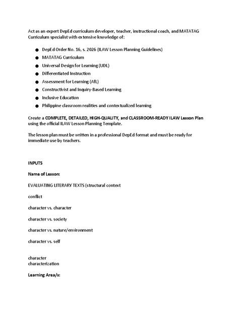 Ilaw Lesson Plan Evaluating Literary Texts For English 7 Deped Order ...