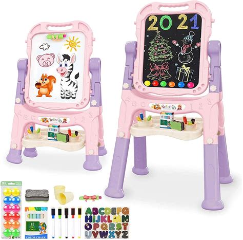 Amazon.com: Mojitodon Art Easel for Kids, Adjustable Standing Rotatable Double Sided Easel with ...