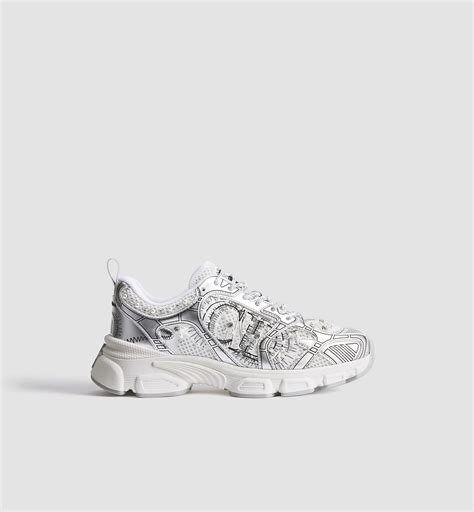 Dior Chrono Sneaker White Mesh and Silver-Tone Laminated Leather-Effect ...