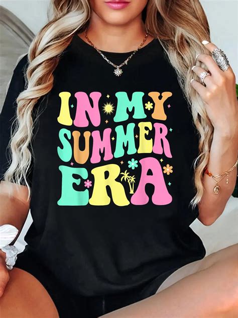 100% Cotton In My Summer Era Groovy Summer Break Vacation T-Shirt Print Round Neck Cotton T ...