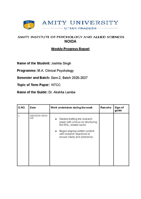 Internship WPR 9- Google Docs - NOIDA Weekly Progress Report Name of ...