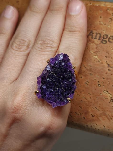 Large Raw Amethyst Ring – Bold Statement Crystal Jewelry, Rough-cut ...