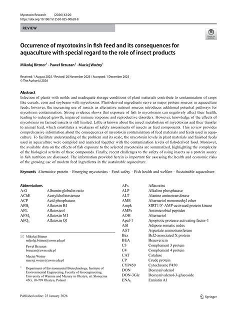 (PDF) Occurrence of mycotoxins in fish feed and its consequences for ...