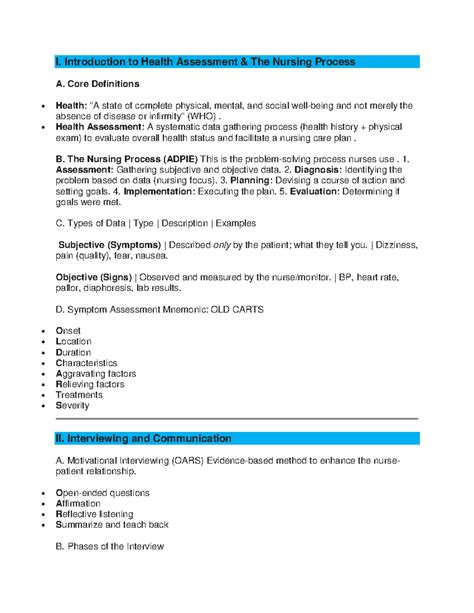 NUR 101: Health Assessment Overview and Nursing Process Guide - Studocu