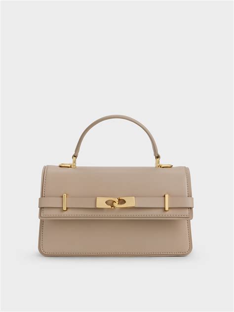 Arlet Belted Top Handle Bag - Taupe - CHARLES & KEITH PH