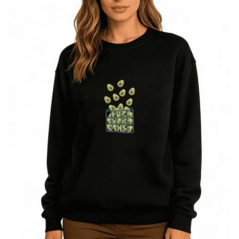 Black Cute Avocado Basket Print Crewneck Sweatshirt Playful Fruit Lover ...