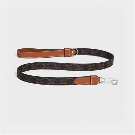 Wide Dog Leash in Triomphe Canvas and Calfskin - TAN | CELINE