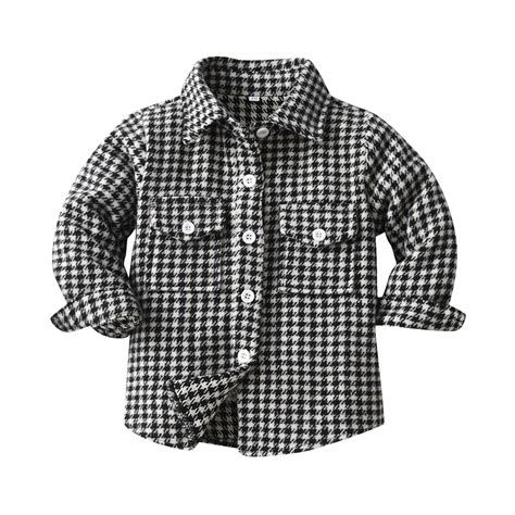 Kids Houndstooth Plaid Lapel Shirt Jacket, Unisex Button-Down Shacket ...