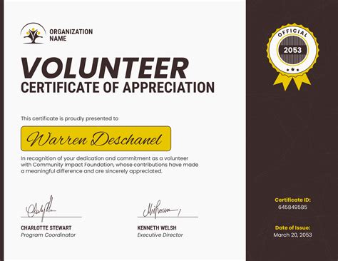 Green and Off White Volunteer Certificate Template - Highfile