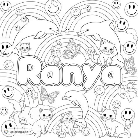 Ranya's Playful Dolphin Rainbow Scene - Coloring.app