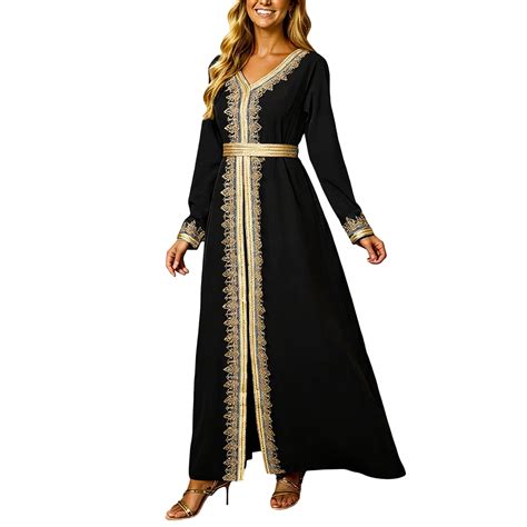 Abaya Dress for Muslim Elegant Long Sleeve Lace Trimmed Abaya Kaftan ...