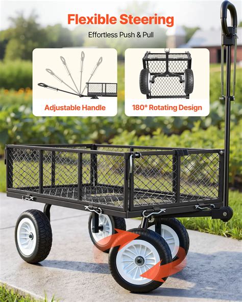 VEVOR Garden Cart, 900 LBS, Heavy Duty Steel Yard and Garden Utility Wagon with 10-Inch Tires ...