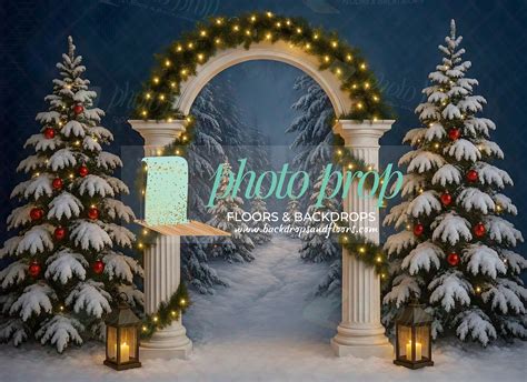 Winter Columns Photography Backdrop, Twinkle Lights, Christmas columns