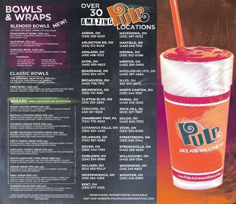 Pulp Juice and Smoothie Bar - Youngstown Menu (Full Menu Update 2026)