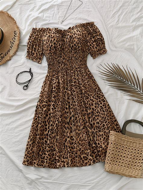 Plus Size Leopard Print Off-Shoulder Women's Dress, Stretch Waist Desi – talia's classy boutique