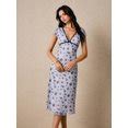 Elegant Blue Floral Print Midi Dress With V-Neck And Lettuce Trim ...