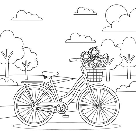 Bicycle With Basket Coloring Page | Coloring Pages Mimi Panda