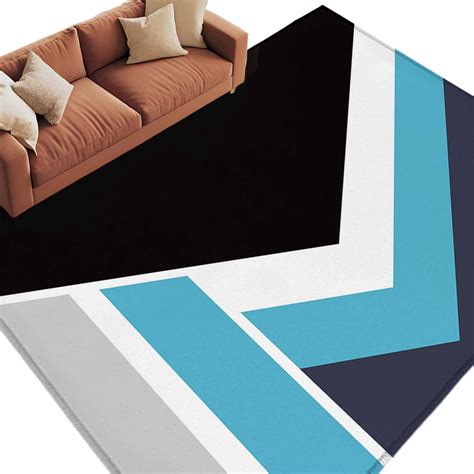 Blue Black Geometric Area Rug 5x7 Washable Rug Non Slip Modern Abstract ...