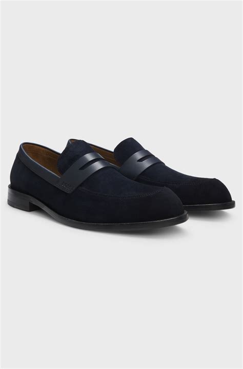 BOSS - Suede loafers with leather trims - Dark Blue