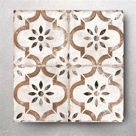Terracotta, Grey and White Vintage Patterned Floor Tile - York Range ...