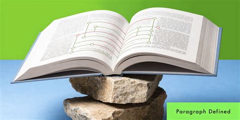 An open book resting on stacked stones, featuring a graphic visualization with colored lines and ...