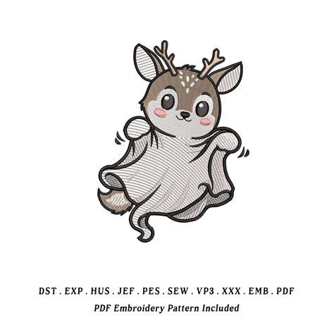 Ghost Deer Embroidery Design | Spooky Cute Deer Ghost Illustration | Halloween Woodland Outline ...