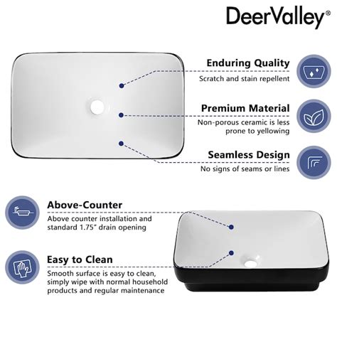 DeerValley 19 in . Rectangular Bathroom Ceramic Semi-Recessed Vessel ...