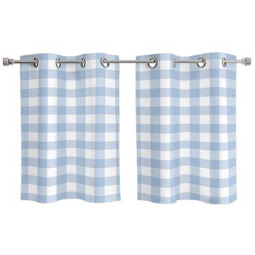 Light Blue Plaid Bathroom Window Curtain, Modern Minimalist Country ...