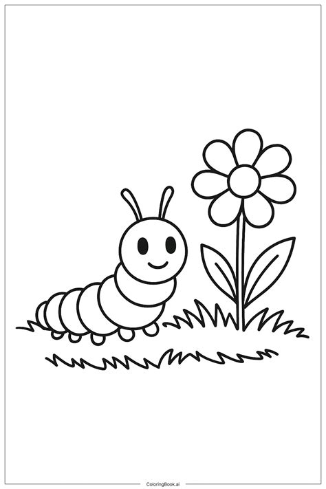 Hungry Caterpillar And Little Flower Coloring Page (Free PDF&PNG Printable)