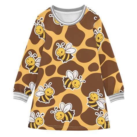 Bee Honeycomb Background Girls'long-sleeved dress Thickened A-dress ...